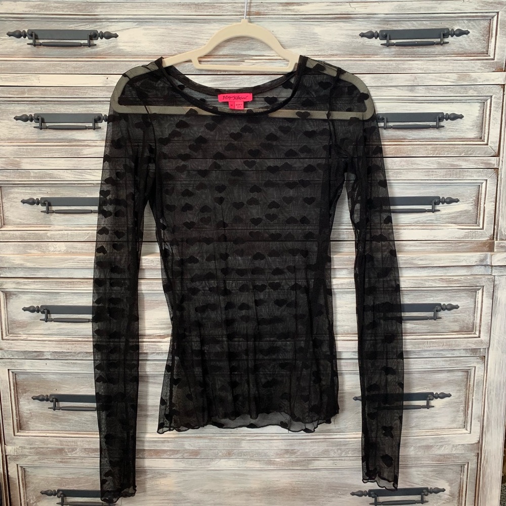 Vintage Betsey Johnson Sheer Heart Long Sleeve